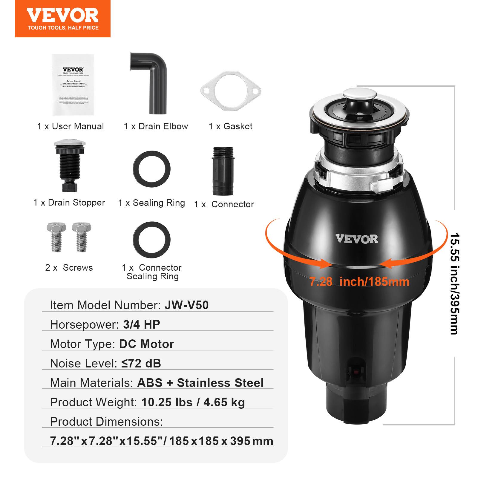 VEVOR Broyeur déchets évier cuisine, 3/4 CV, 3930 tr/min, montage EZ. - Image 7