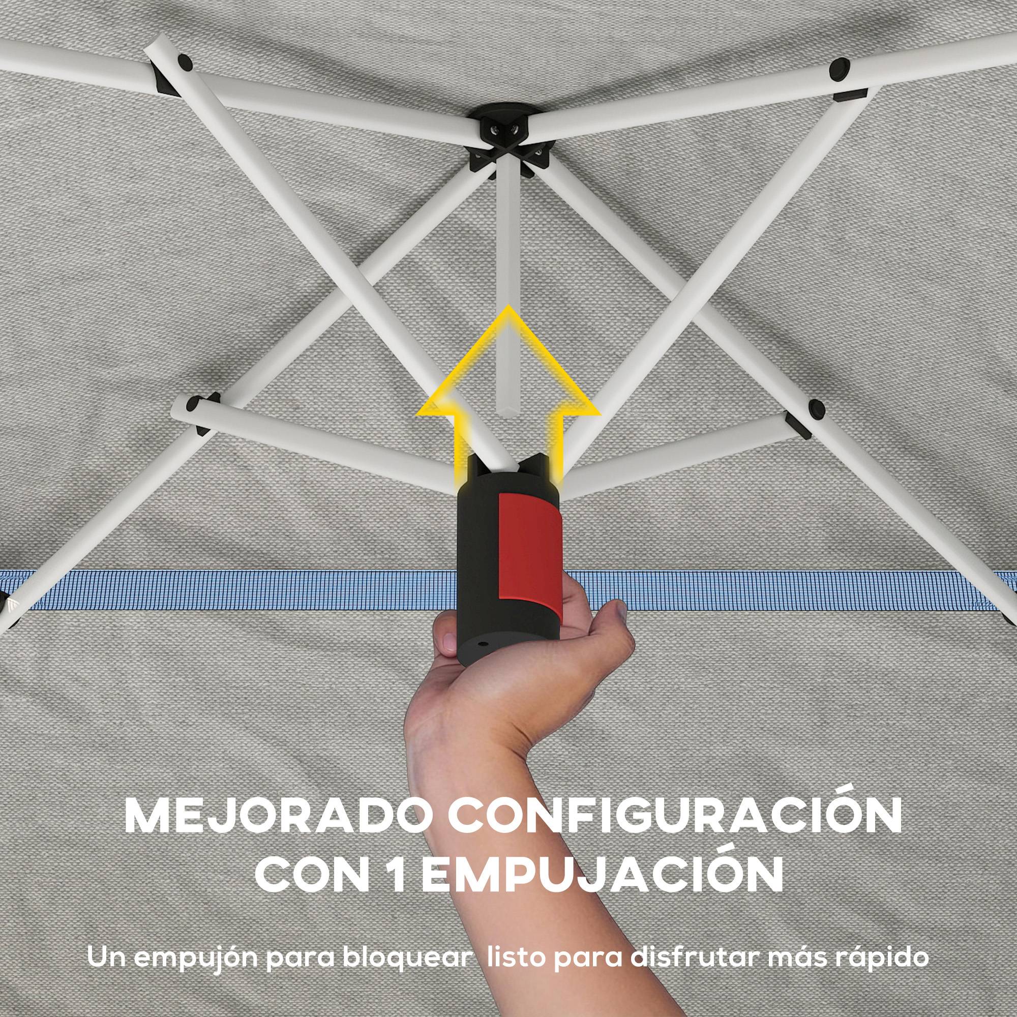 Tente pliante pop-up 3,5 x 3,5 m avec 3 niveaux de hauteur réglables, double toit, fermeture centrale et sac de transport, protection UPF50+ grise - Image 8