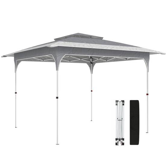 Tente pliante pop-up 3,5 x 3,5 m avec 3 niveaux de hauteur réglables, double toit, fermeture centrale et sac de transport, protection UPF50+ grise - Image 1