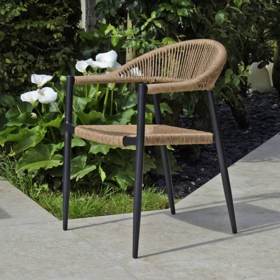 Fauteuil aluminium noir et corde tressée naturelle Casamance - Gecko Jardin - Image 1