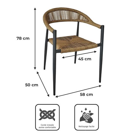 Fauteuil aluminium noir et corde tressée naturelle Casamance - Gecko Jardin - Image 9