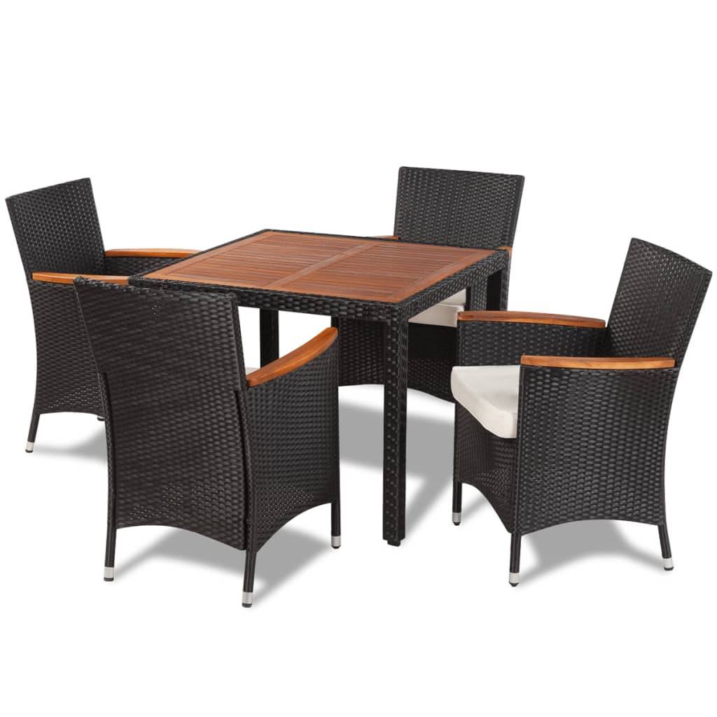 Helloshop26 - Salon de jardin meuble d'extérieur ensemble de mobilier 5 pièces avec coussins résine tressée noir - Image 1