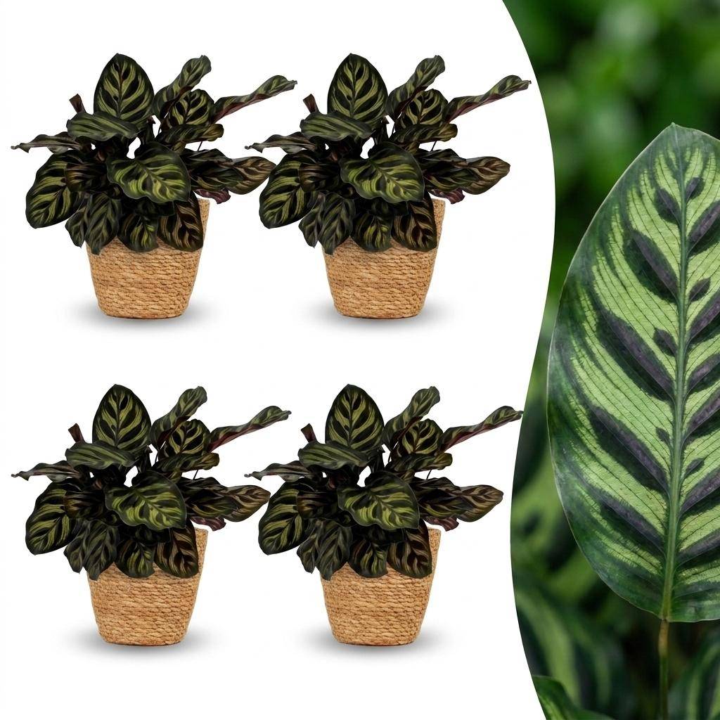 Calathea Makoyana - Plante Paon - Pot de 12cm - Hauteur 25cm - 4 plantes - Panier - Plantes d'intérieur - Image 1