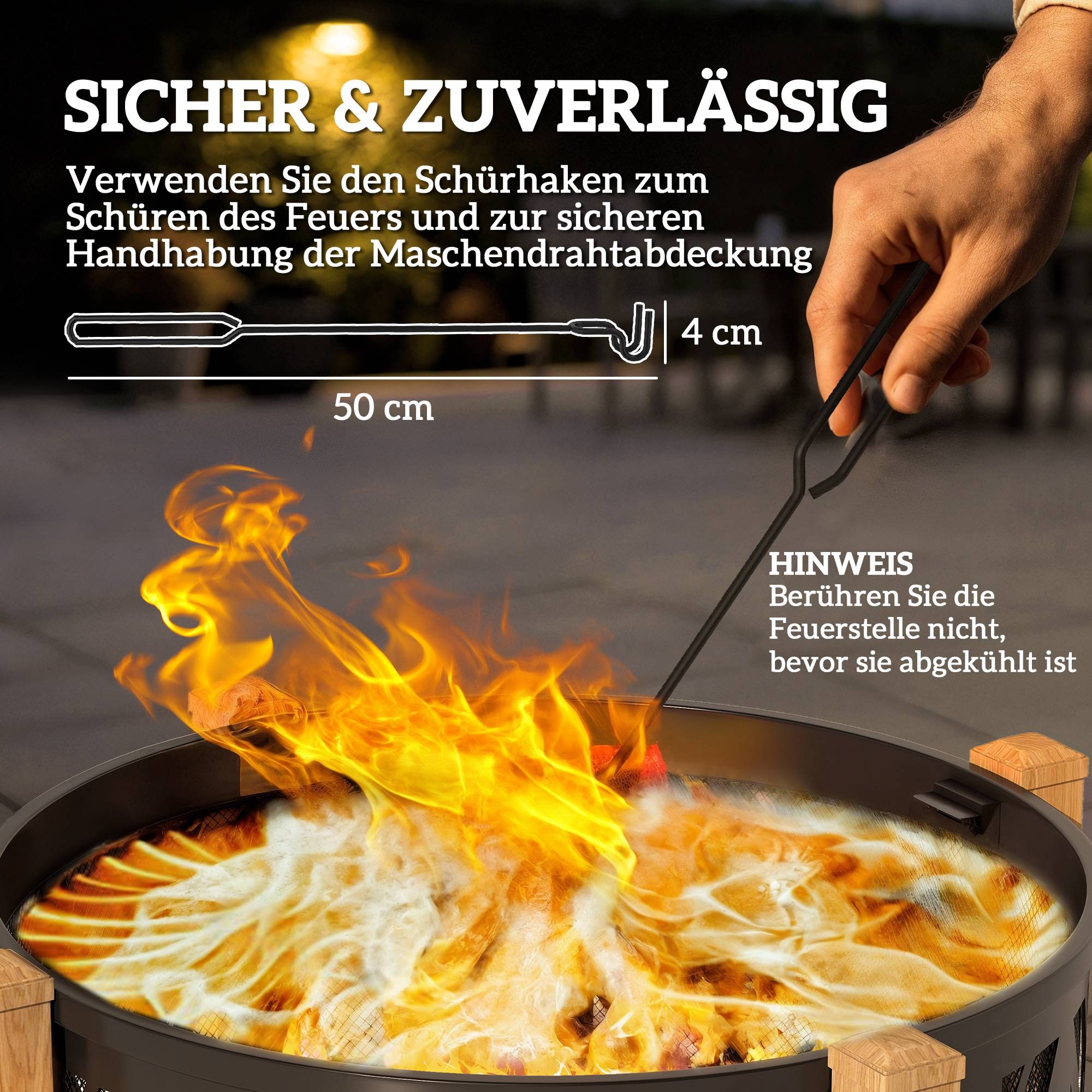 ComfortXL - Brasero 2-en-1 métal Ø75 x 58 cm noir et brun pour jardin avec grille barbecue pare-étincelles et tisonnier - Image 5