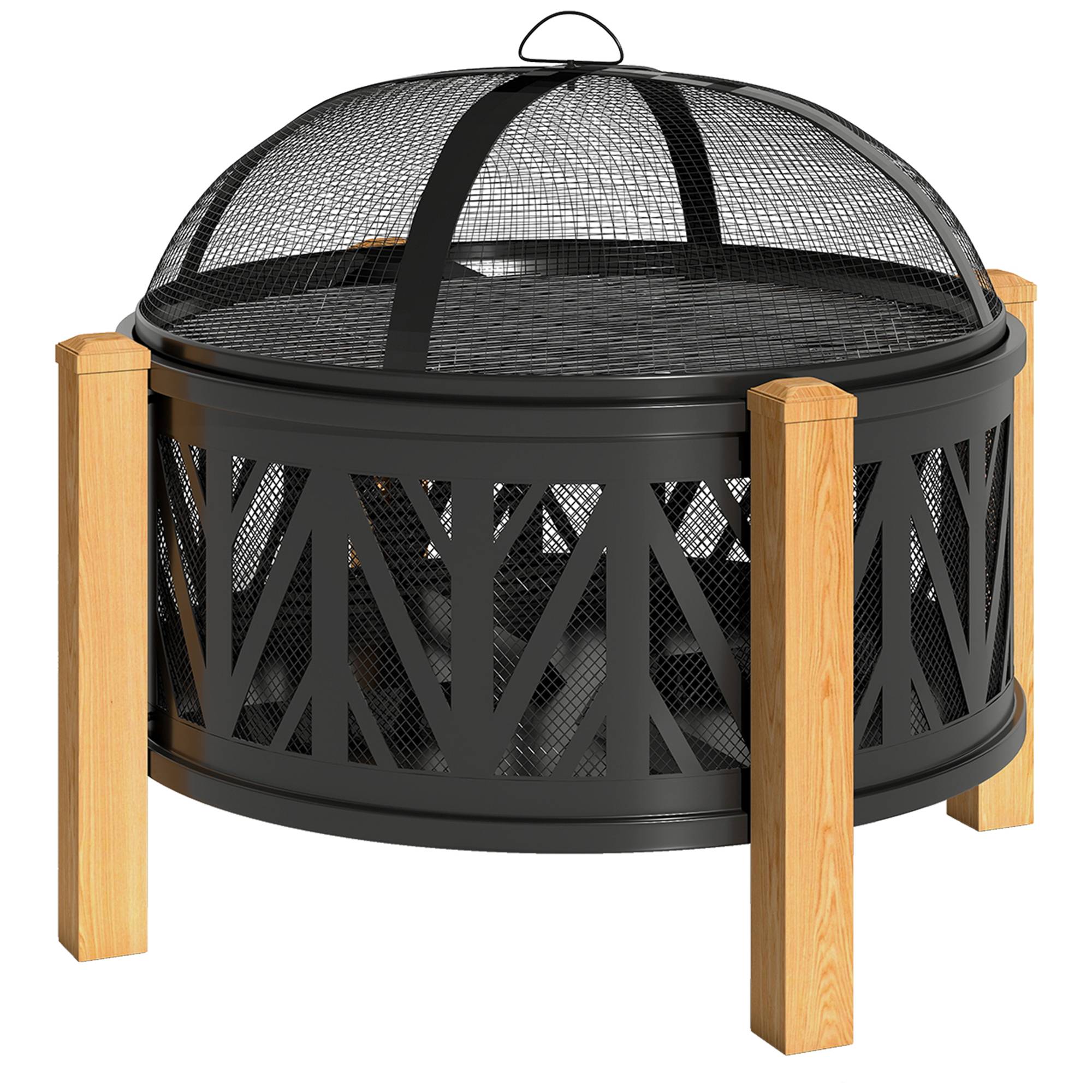 ComfortXL - Brasero 2-en-1 métal Ø75 x 58 cm noir et brun pour jardin avec grille barbecue pare-étincelles et tisonnier - Image 10