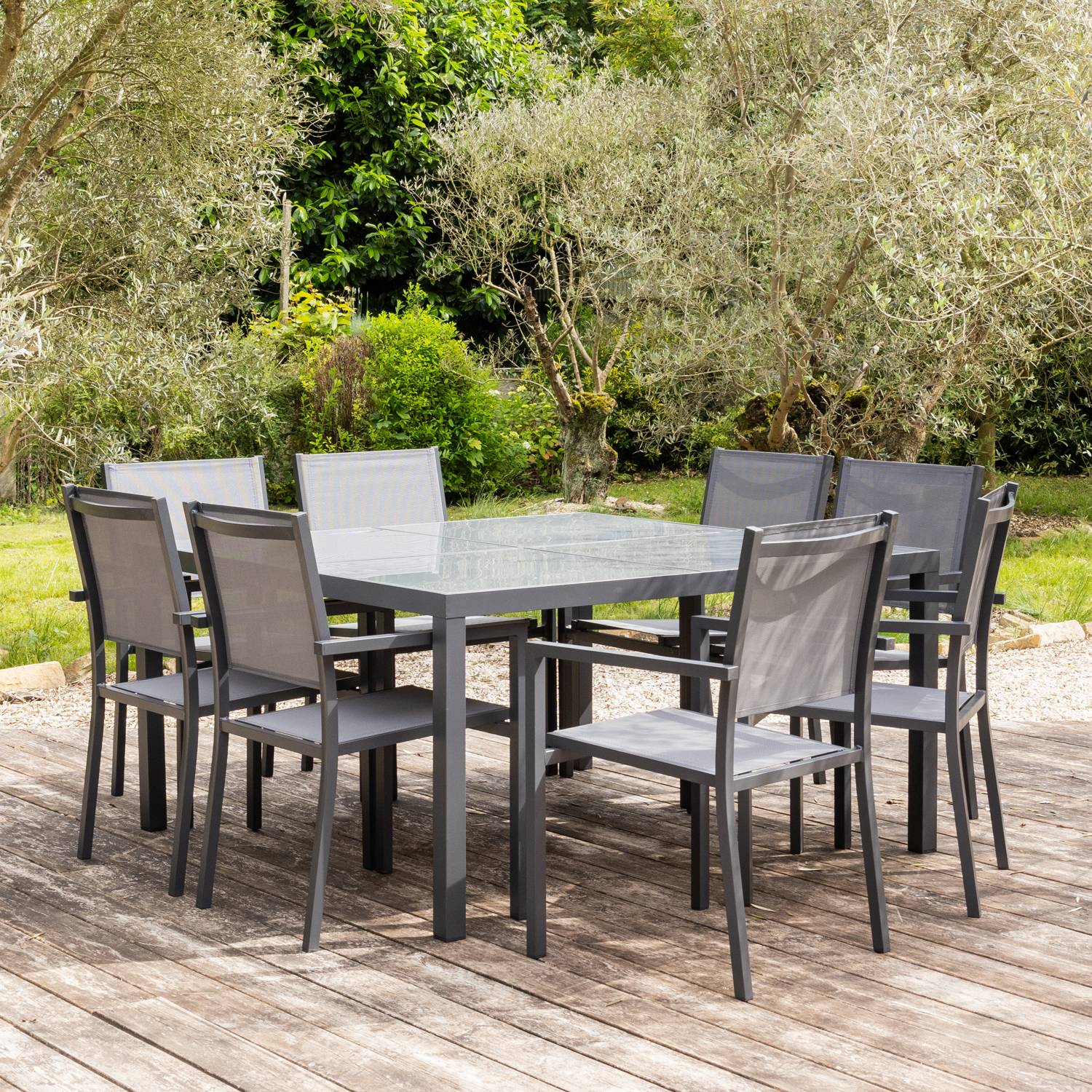 Happy Garden - Salon de jardin CAGLIARI en textilène gris 8 places - aluminium anthracite - HAPPY GARDEN - Image 7