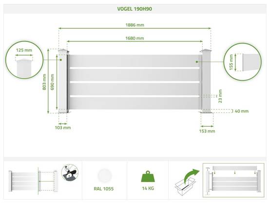 Kit clôture aluminium ajourée VOGEL – H.90 cm – L.1,90 m – blanc – kit complet - Image 2