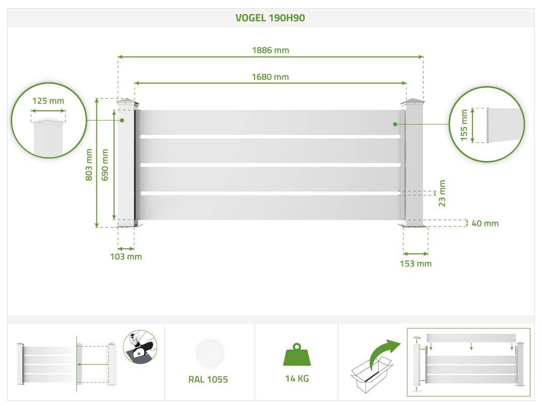 Kit clôture aluminium ajourée VOGEL – H.90  cm – L.1,90 m – blanc – kit complet - Image 2