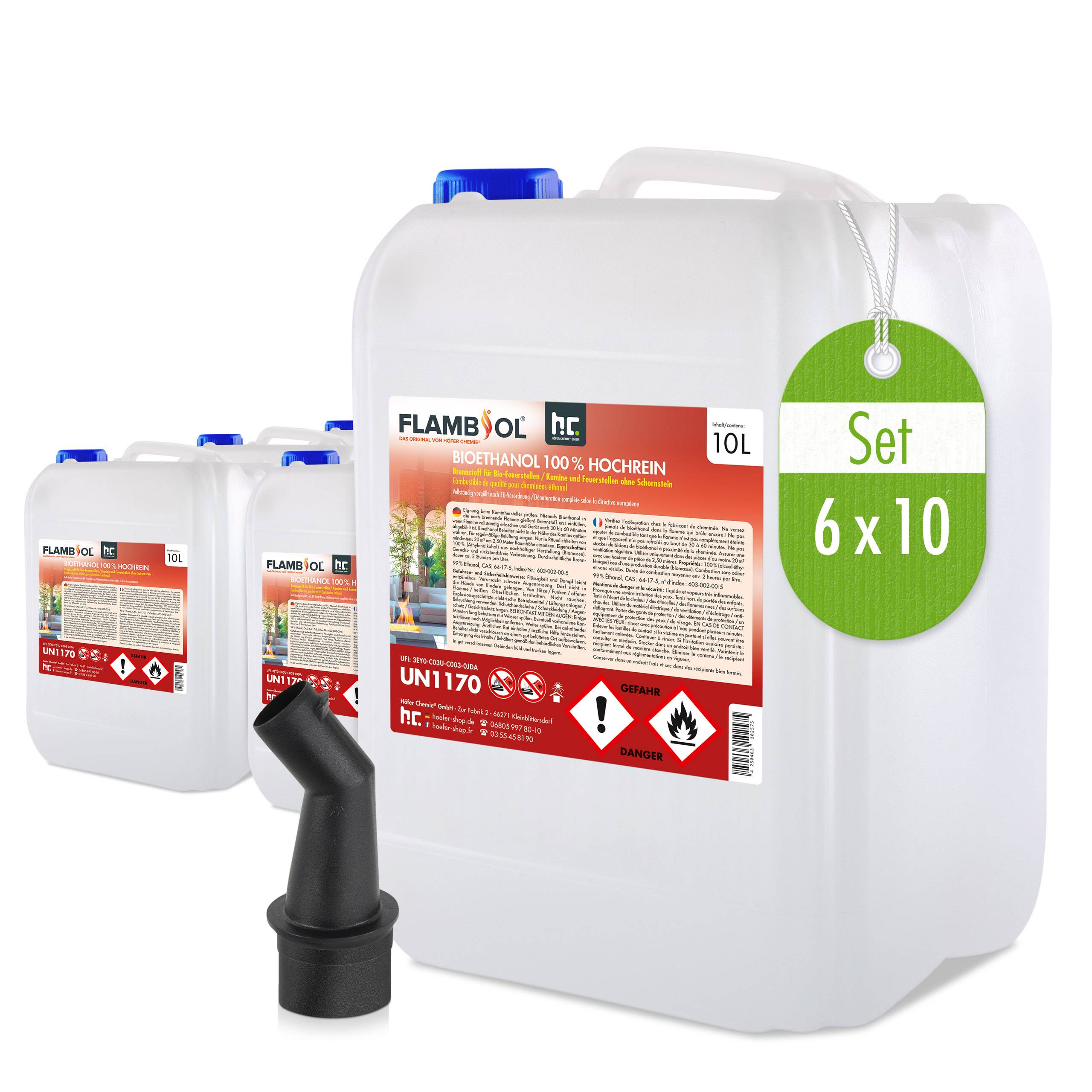 Bioéthanol à 100 % FLAMBIOL® dénaturé en bidon de 10 L x 6 - Image 1