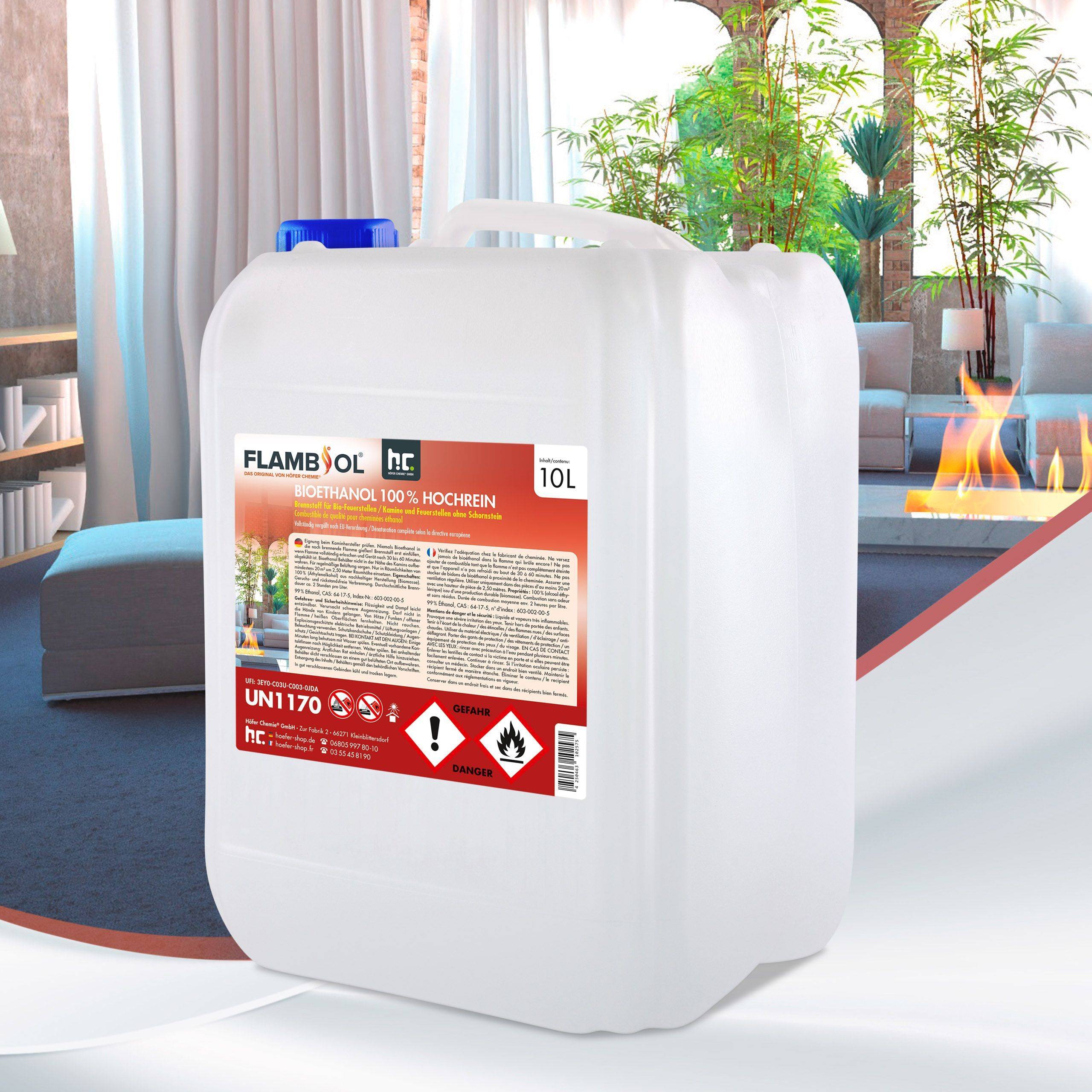 Bioéthanol à 100 % FLAMBIOL® dénaturé en bidon de 10 L x 6 - Image 2