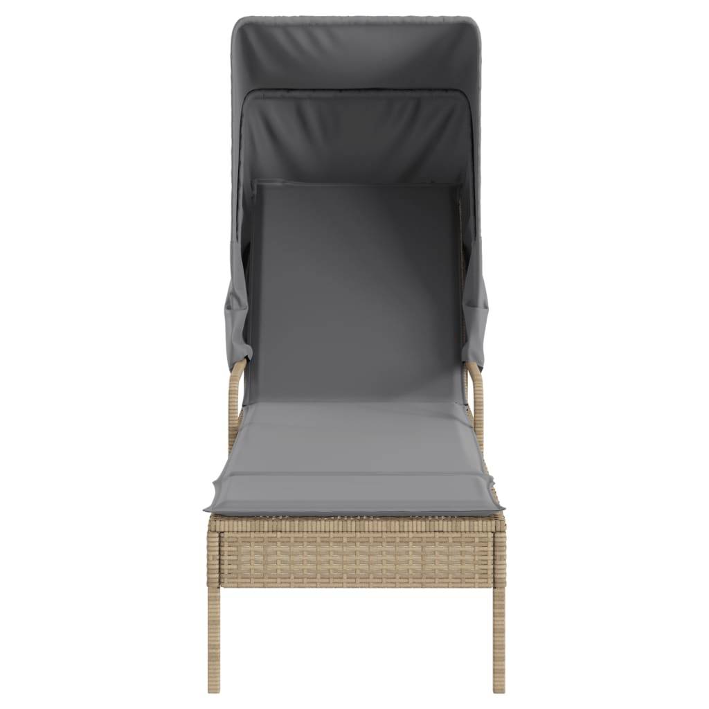 Chaise longue avec auvent et table beige résine tressée 62 x 200 x 130 cm, Poids :19.2kg - PANGIVO - Image 4