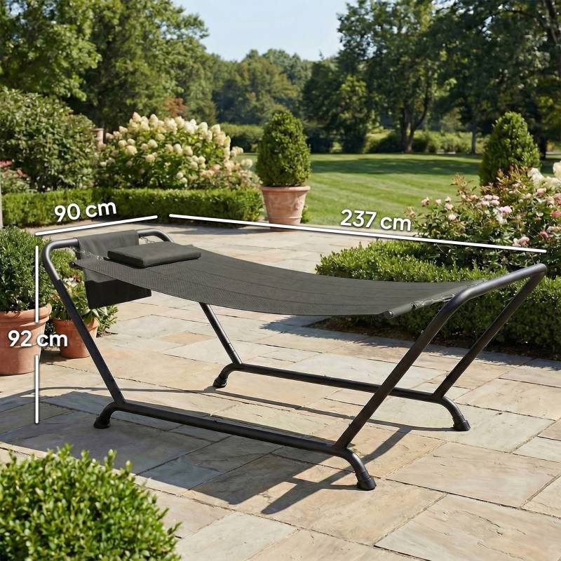 Hamac avec cadre de 237 x 90 cm, hamac en barre avec poche latérale, cadre métallique d’appuie-tête jusqu’à 150 kg - Image 3