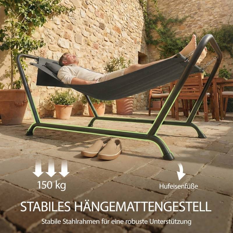 Hamac avec cadre de 237 x 90 cm, hamac en barre avec poche latérale, cadre métallique d’appuie-tête jusqu’à 150 kg - Image 8