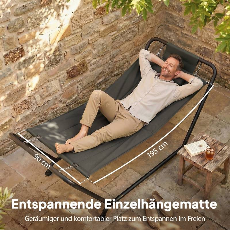 Hamac avec cadre de 237 x 90 cm, hamac en barre avec poche latérale, cadre métallique d’appuie-tête jusqu’à 150 kg - Image 4