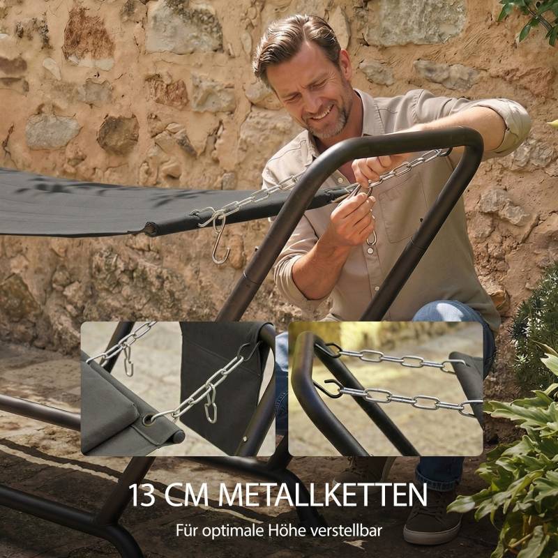 Hamac avec cadre de 237 x 90 cm, hamac en barre avec poche latérale, cadre métallique d’appuie-tête jusqu’à 150 kg - Image 7