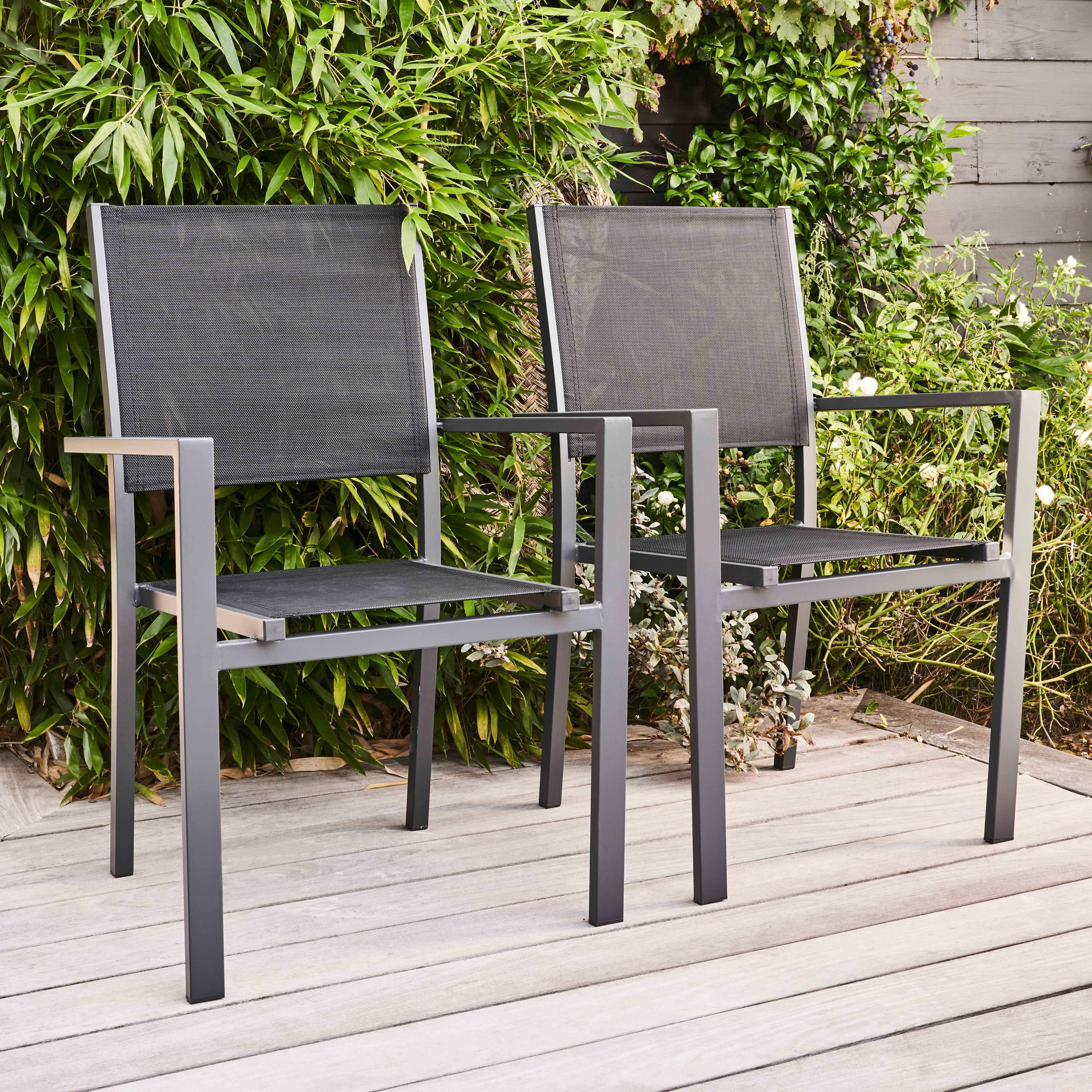 Oviala - Lot de 2 fauteuils de jardin en aluminium et textilène noir Ajaccio - Oviala - Image 2
