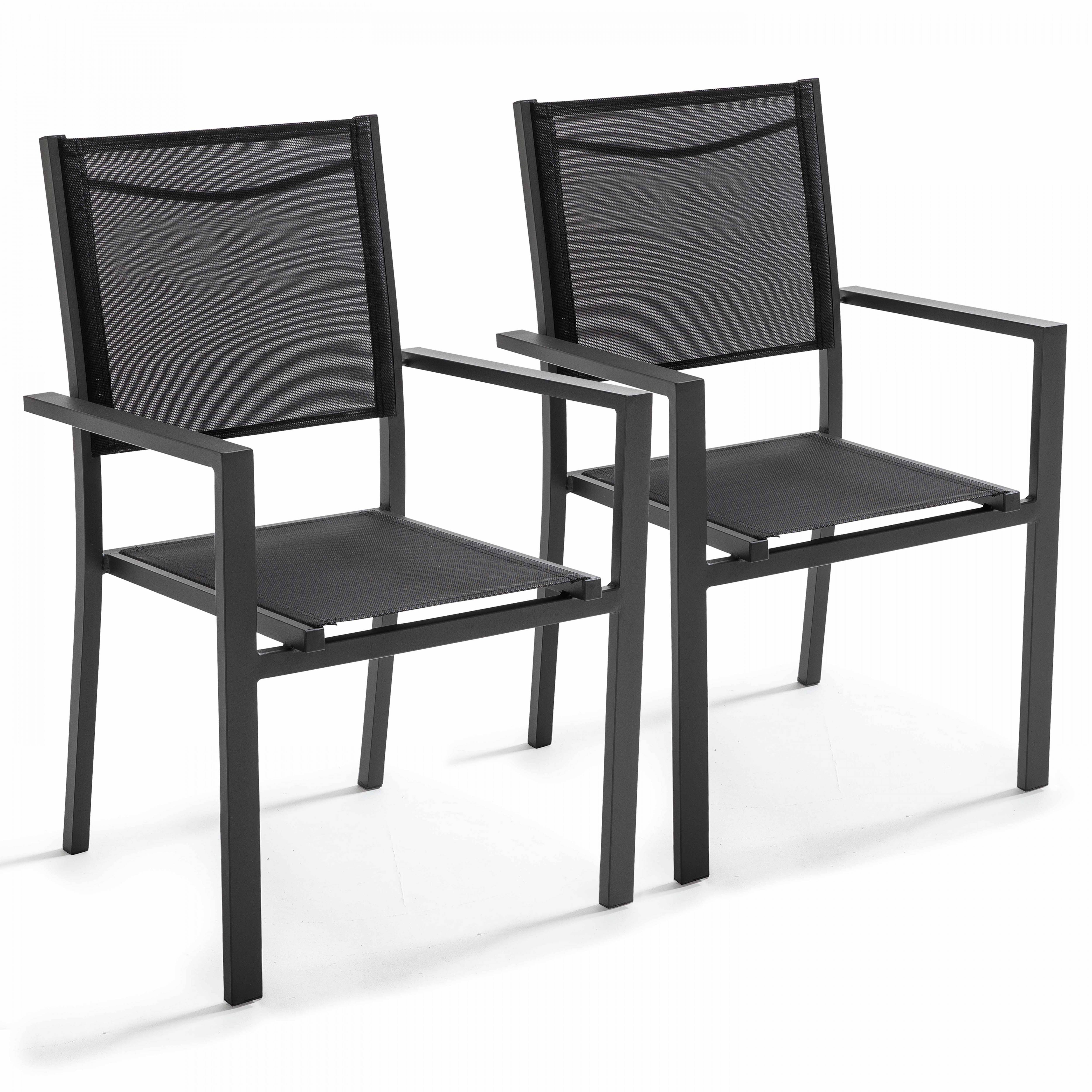 Oviala - Lot de 2 fauteuils de jardin en aluminium et textilène noir Ajaccio - Oviala - Image 1