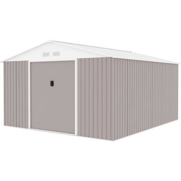 Sans Marque - Abri de jardin en métal 12,99 m² - 340 x 382 x 210 cm - NEPTUNE - Kit d'ancrage inclus, 2 portes coulissantes - Taupe - Image 5