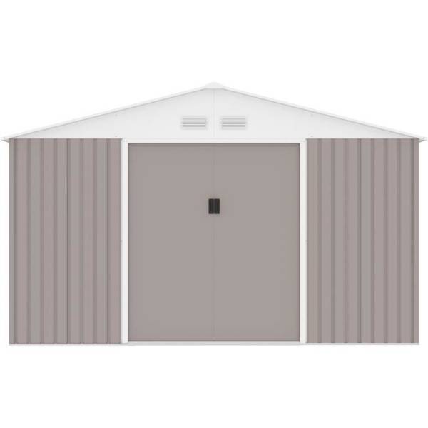 Sans Marque - Abri de jardin en métal 12,99 m² - 340 x 382 x 210 cm - NEPTUNE - Kit d'ancrage inclus, 2 portes coulissantes - Taupe - Image 3