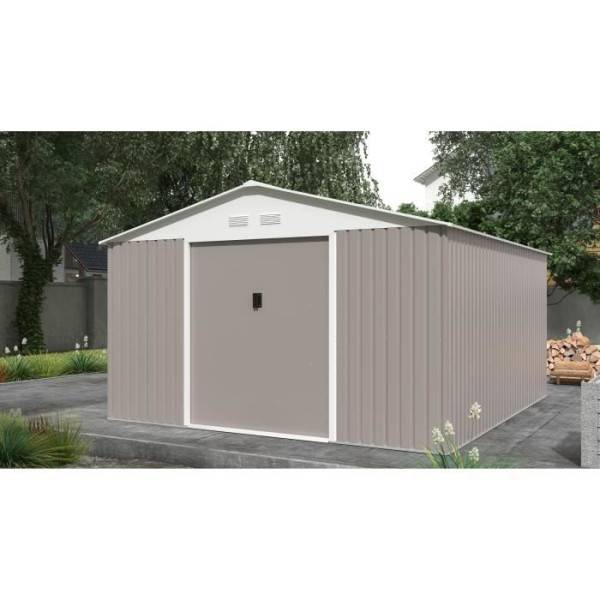 Sans Marque - Abri de jardin en métal 12,99 m² - 340 x 382 x 210 cm - NEPTUNE - Kit d'ancrage inclus, 2 portes coulissantes - Taupe - Image 2