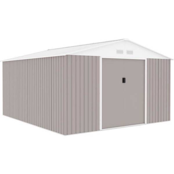 Sans Marque - Abri de jardin en métal 12,99 m² - 340 x 382 x 210 cm - NEPTUNE - Kit d'ancrage inclus, 2 portes coulissantes - Taupe - Image 1