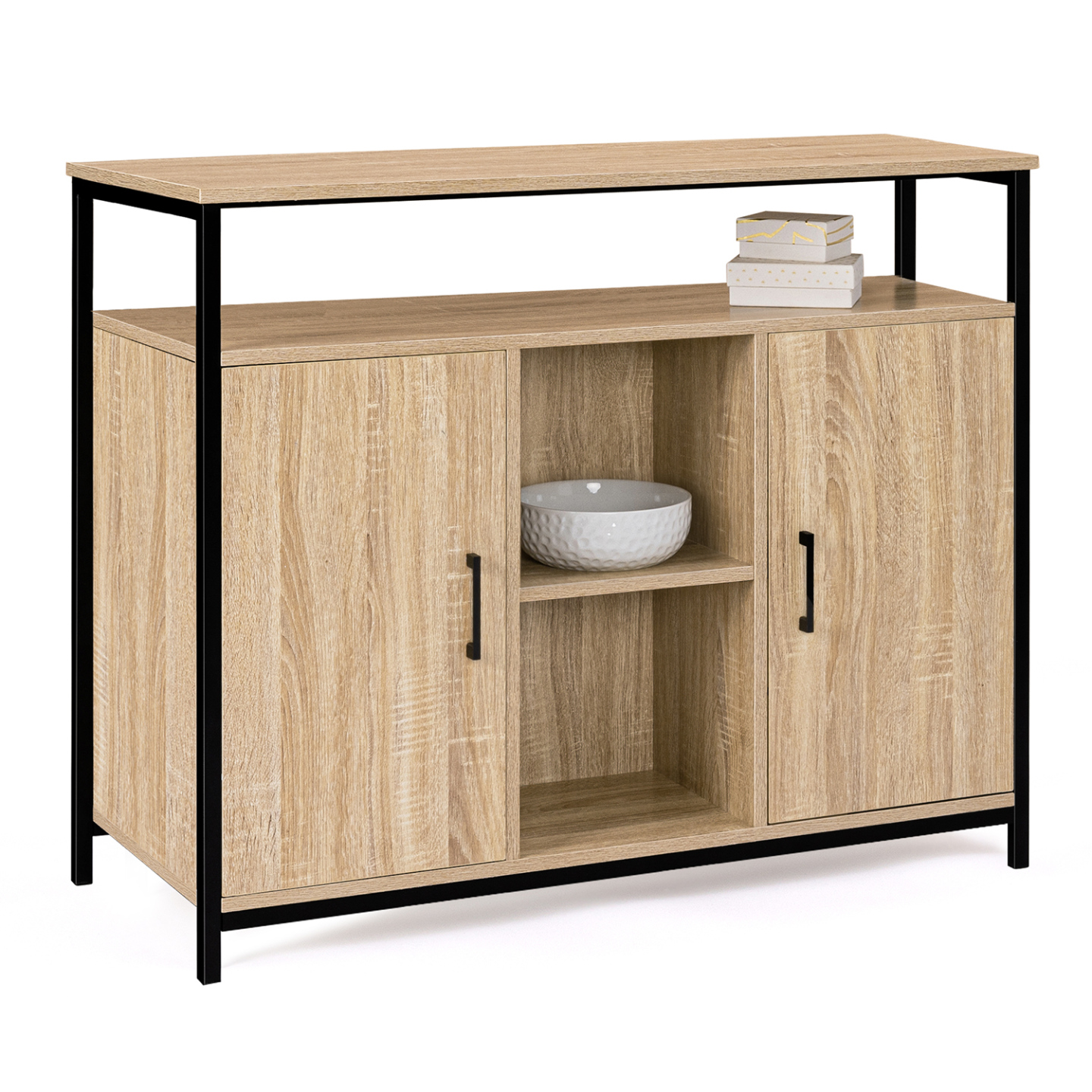 Buffet 100 cm DETROIT 2 portes avec étagères design industriel (compose ref 15343) - Image 2