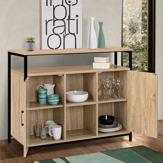 Buffet 100 cm DETROIT 2 portes avec étagères design industriel (compose ref 15343) - Image 3