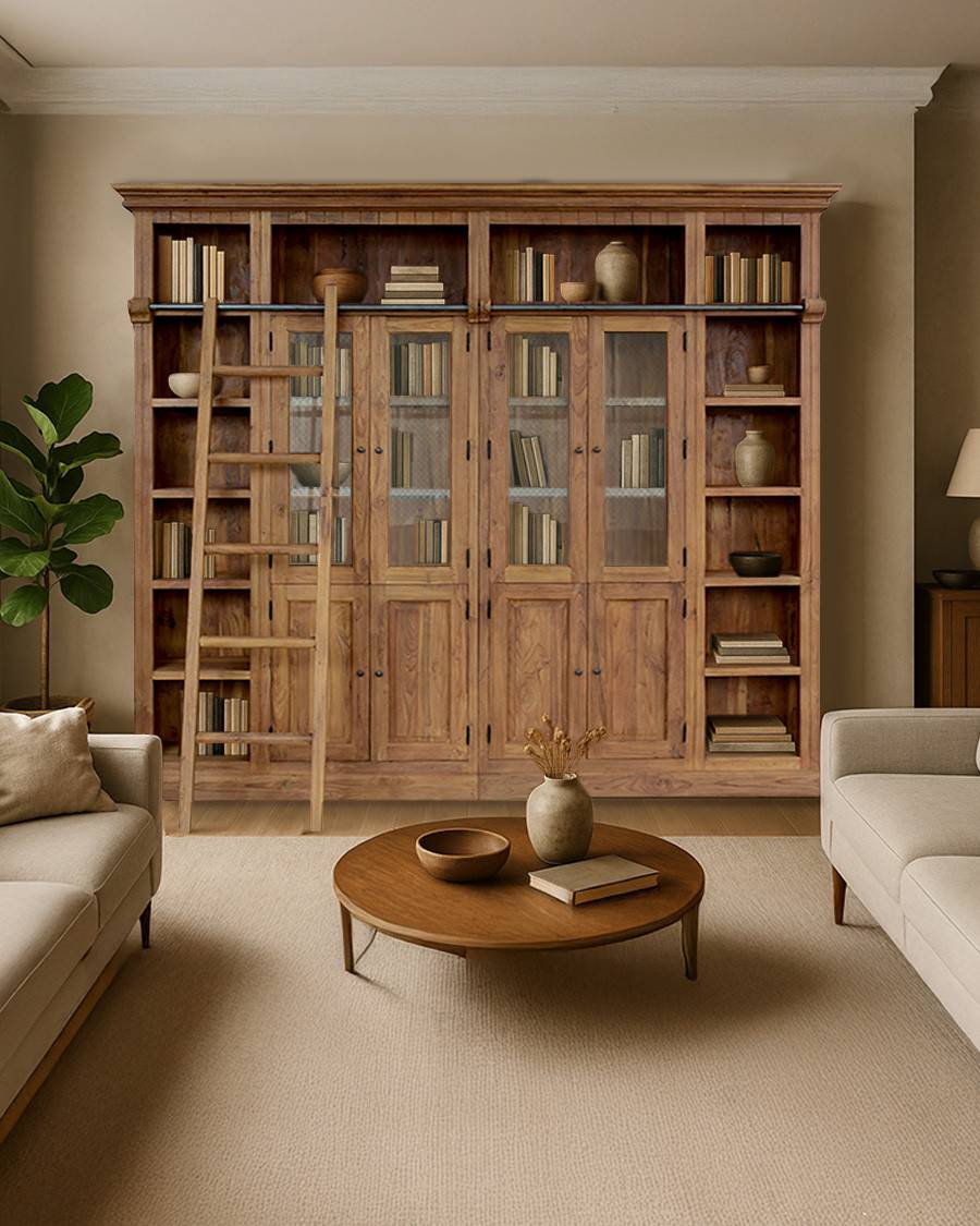 Annisa - Bibliothèque en bois massif de teck recyclé 250 cm - UNIQKA - Image 2