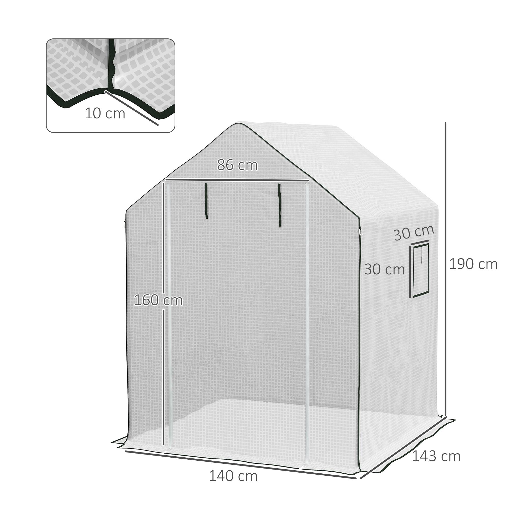 Film de protection serre imperméable avec fenêtres et porte enroulable, 140x143x190 cm blanc - Image 5