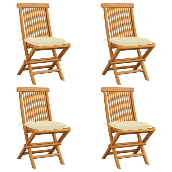 Lot de 4 Chaises de jardin et coussins - Chaises d'extérieur - Fauteuils de jardin blanc crème Teck massif-JU12622 - Image 2