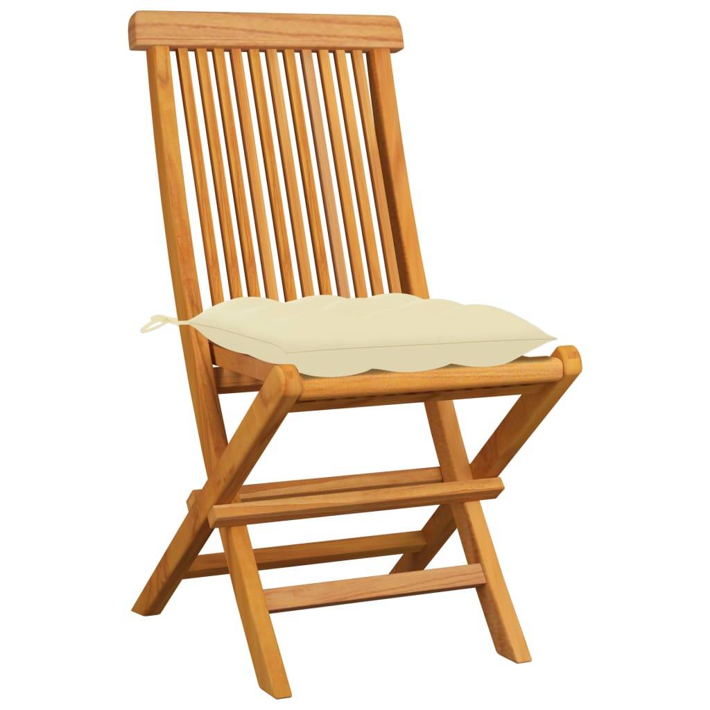 Lot de 4 Chaises de jardin et coussins - Chaises d'extérieur - Fauteuils de jardin blanc crème Teck massif-JU12622 - Image 1