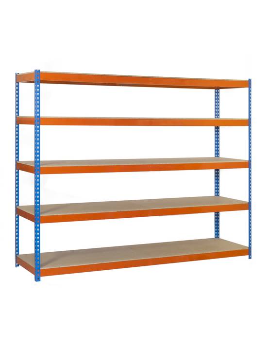 Etagère Sans Vis Ecoforte 1804-5 Chipboard Bleu/orang/bois Bleu/orange/bois 2000x1800x450 - Simonrack
