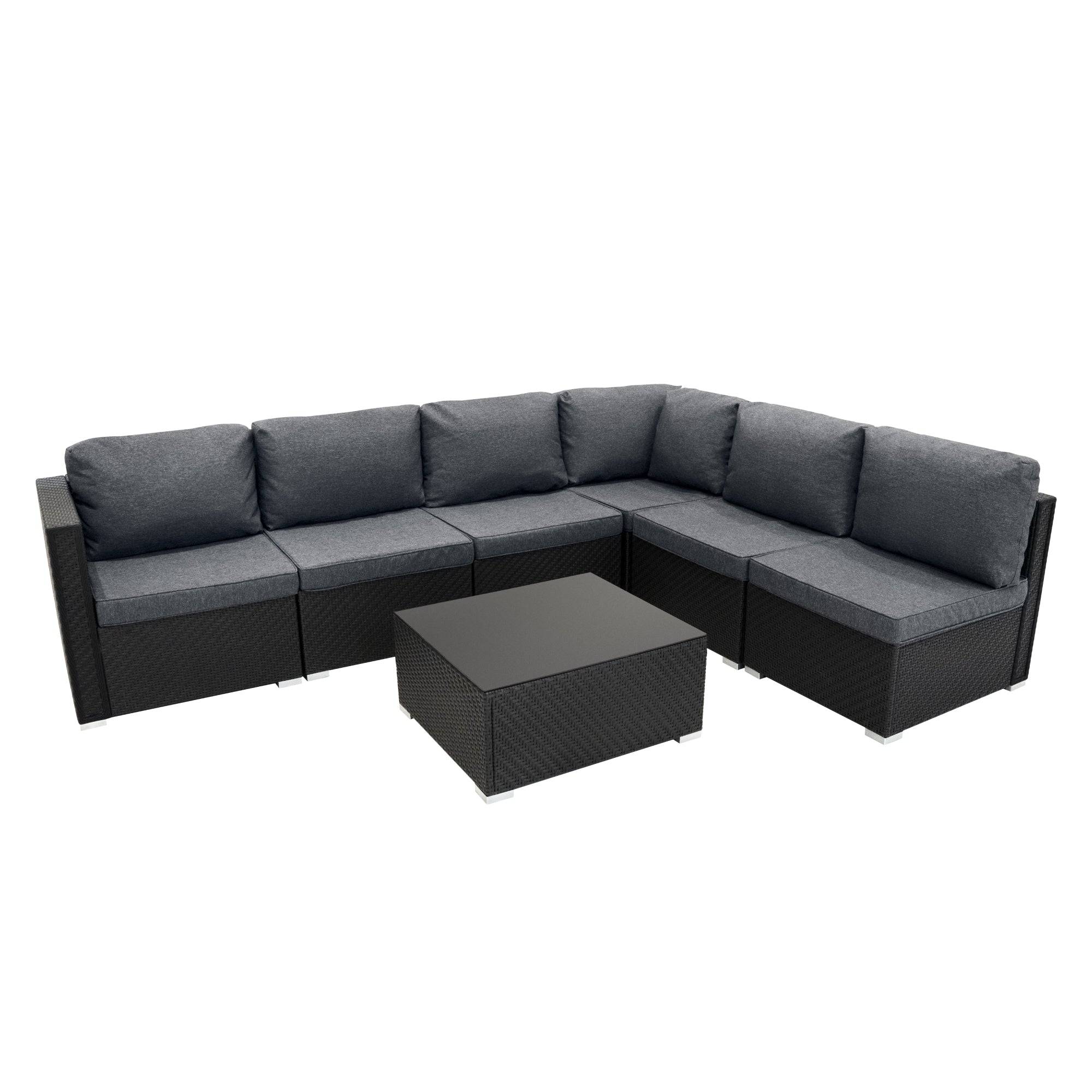 Salon de Jardin Modulaire en Rotin Noir Serafina - 7 Pièces & Coffre de ...