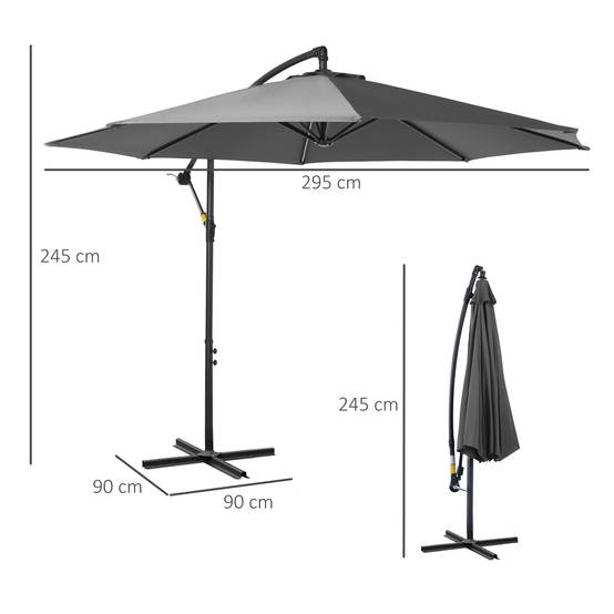 Parasol déporté octogonal inclinable manivelle avec pied en acier Ø 3 x 2,5m gris fr317 - Image 5