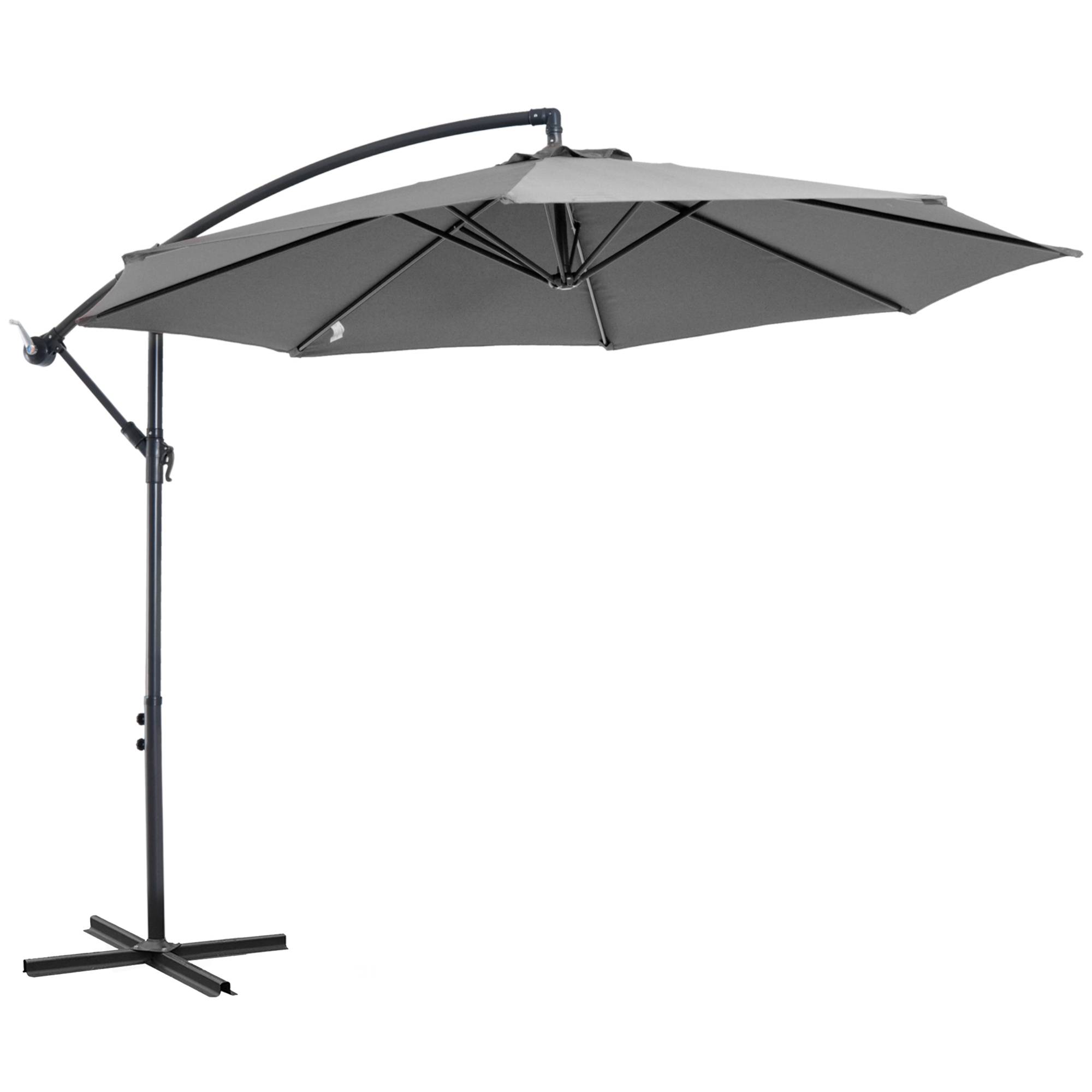 Parasol déporté octogonal inclinable manivelle avec pied en acier Ø 3 x 2,5m gris fr317 - Image 1