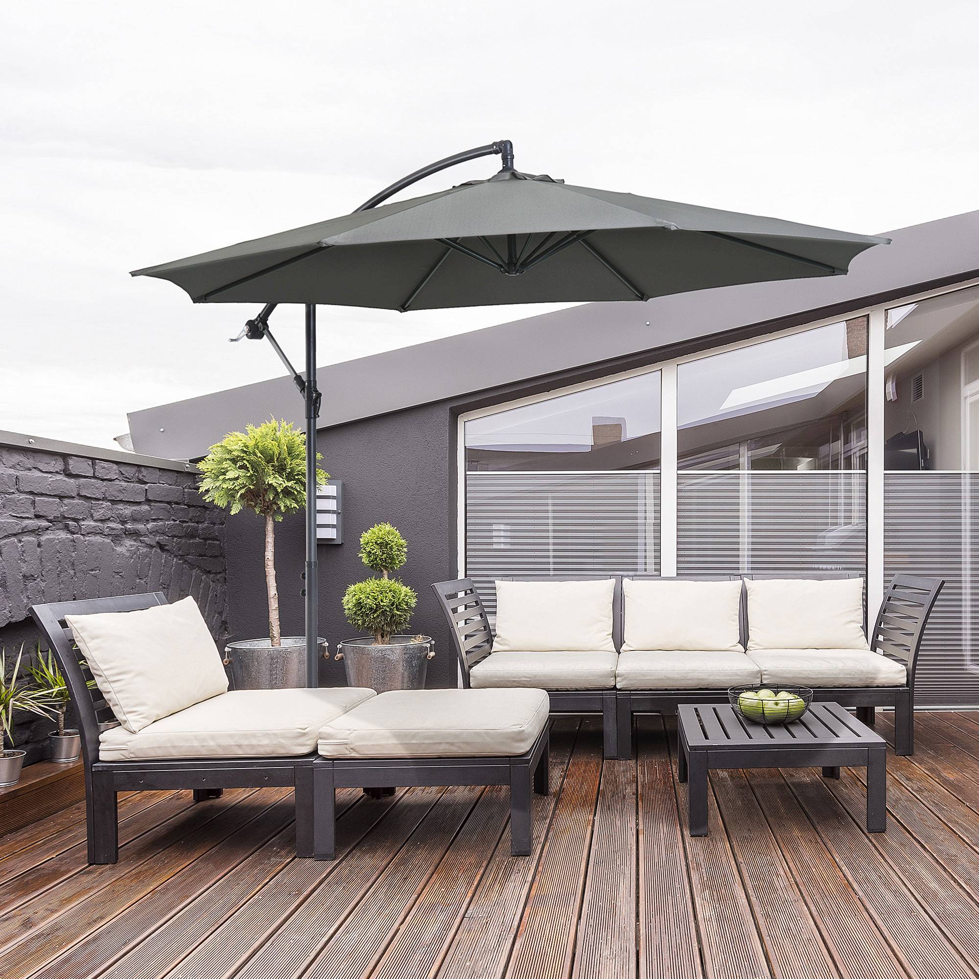 Parasol déporté octogonal inclinable manivelle avec pied en acier Ø 3 x 2,5m gris fr317 - Image 3