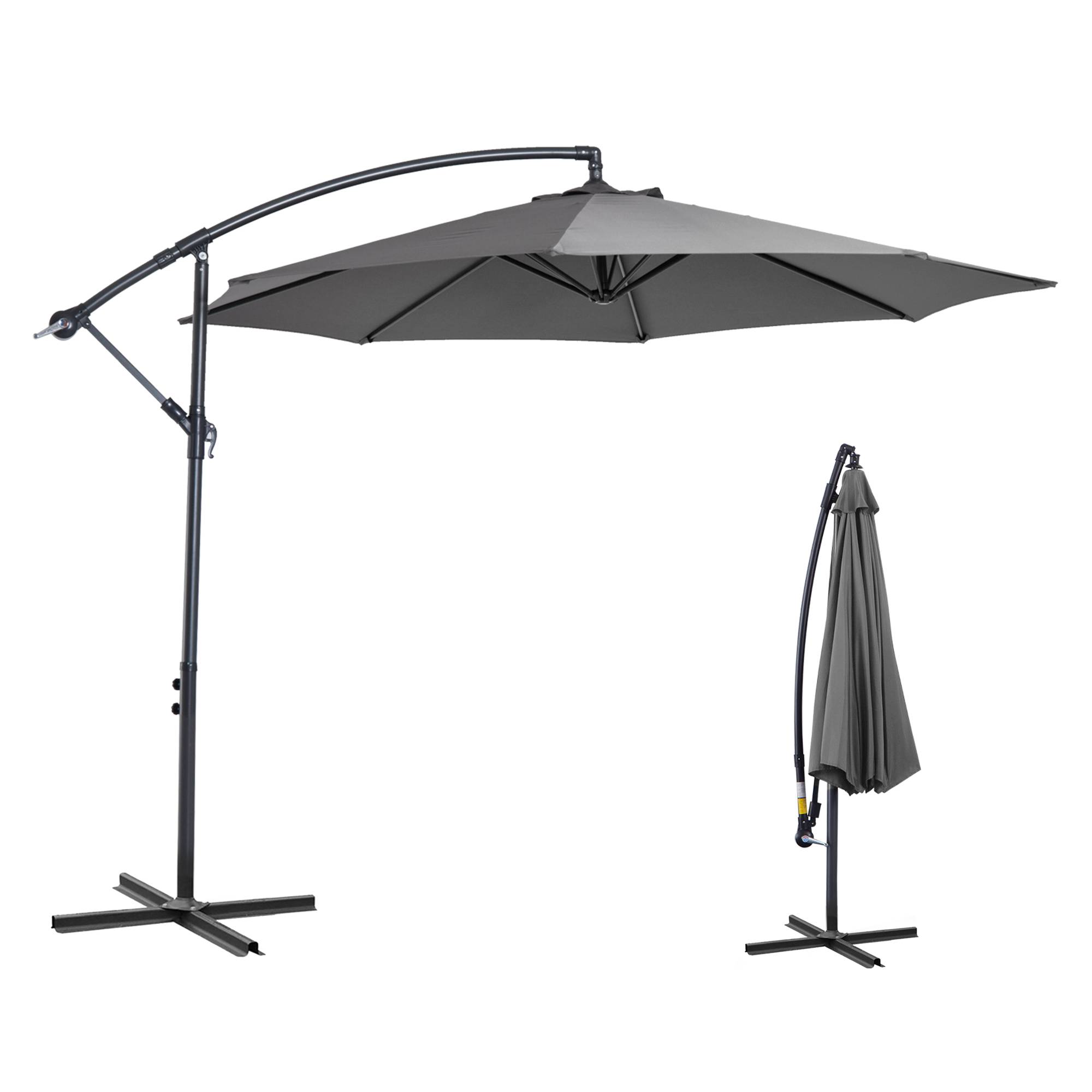 Parasol déporté octogonal inclinable manivelle avec pied en acier Ø 3 x 2,5m gris fr317 - Image 2