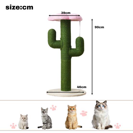 Arbre à Chat Cactus 90 cm, Poteaux en Sisal Épais, Griffoir avec Système Anti-Basculement, Arbre à Chat d’Intérieur, Design Vert - Image 6