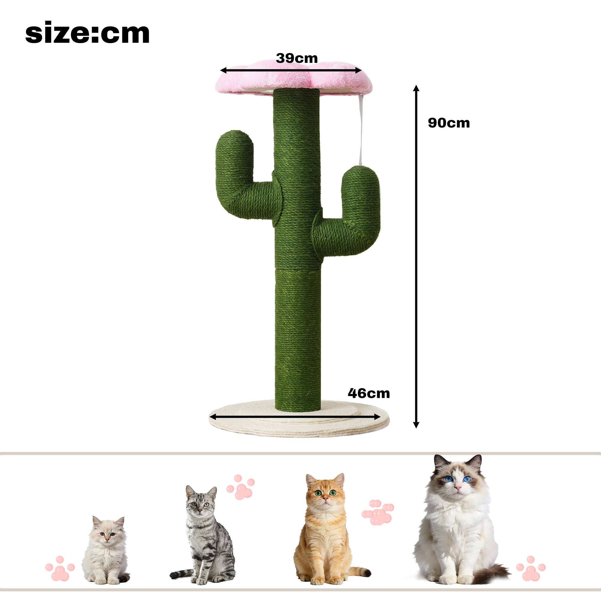 Arbre à Chat Cactus 90 cm, Poteaux en Sisal Épais, Griffoir avec Système Anti-Basculement, Arbre à Chat d’Intérieur, Design Vert - Image 6