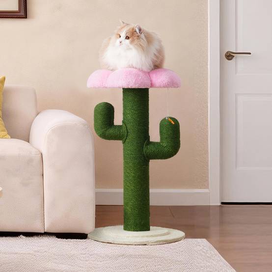 Arbre à Chat Cactus 90 cm, Poteaux en Sisal Épais, Griffoir avec Système Anti-Basculement, Arbre à Chat d’Intérieur, Design Vert - Image 3