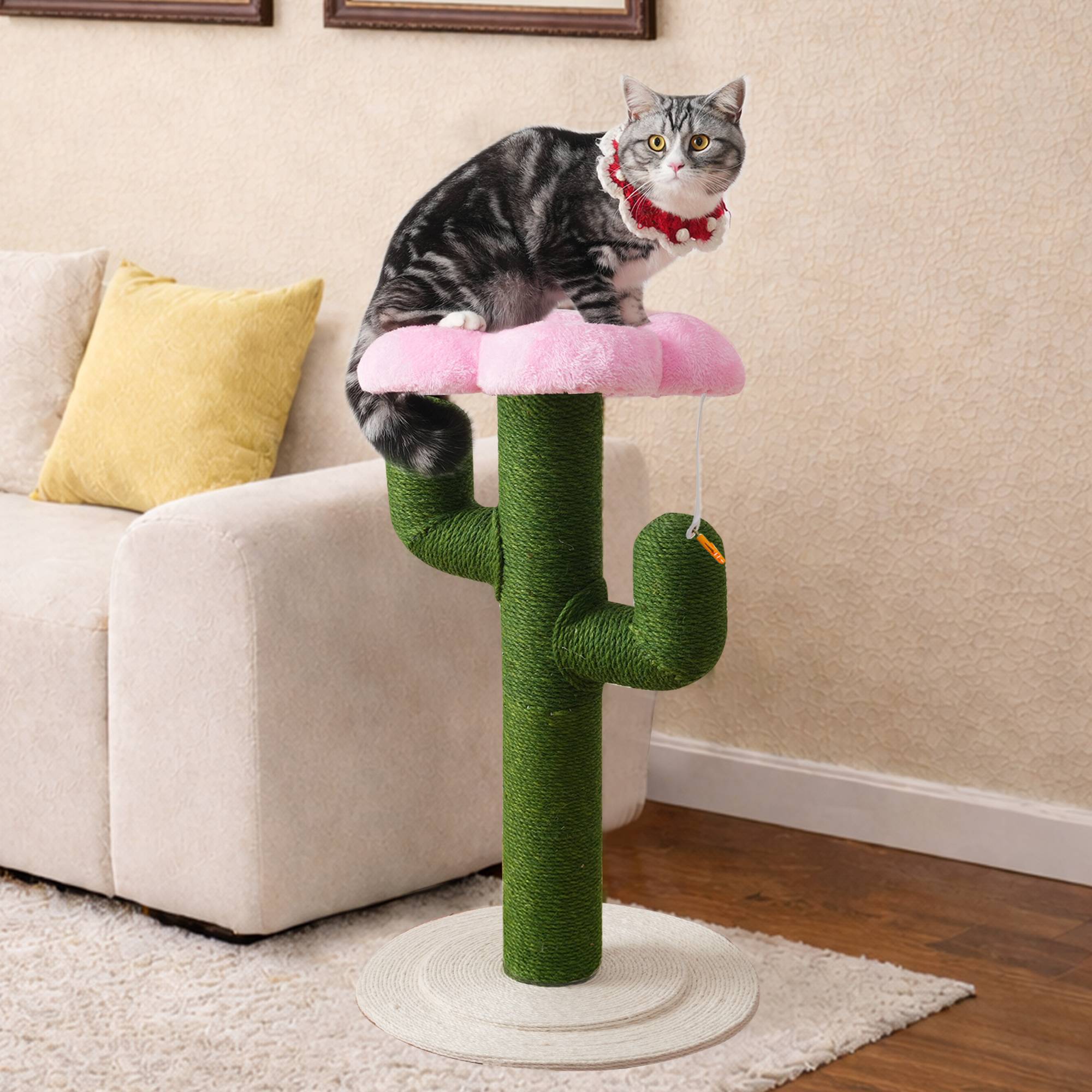 Arbre à Chat Cactus 90 cm, Poteaux en Sisal Épais, Griffoir avec Système Anti-Basculement, Arbre à Chat d’Intérieur, Design Vert - Image 2