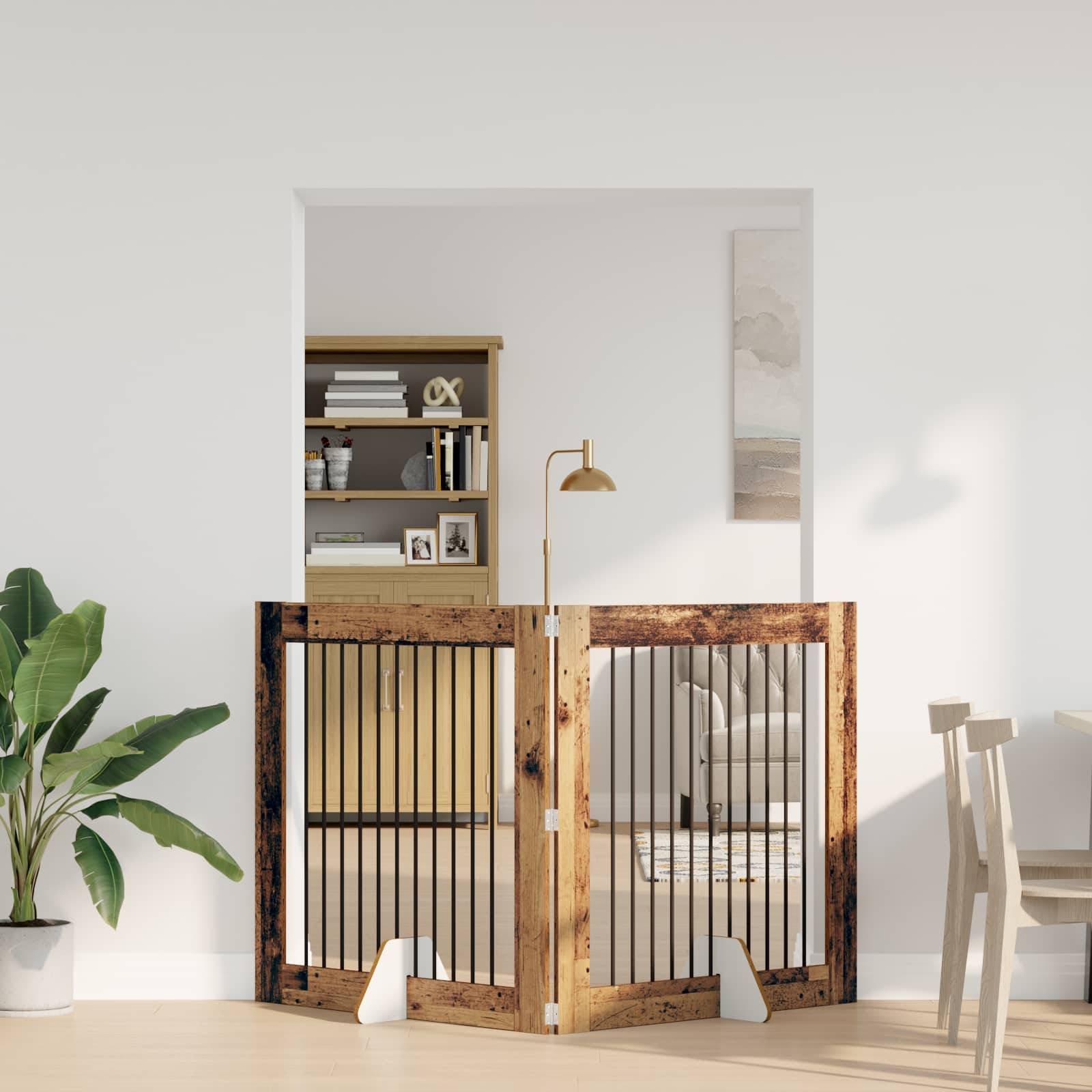 ComfortXL - Barrière Sécurité Chien Bois Intérieur Pliable 200x100cm Bois Ancien - ComfortXL Outdoor Living - Image 1