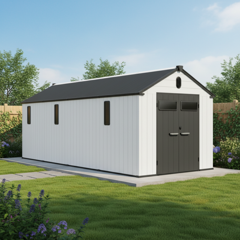 Abri de jardin 14m² résine polypropylène gris avec plancher Jobu Docker - Image 1