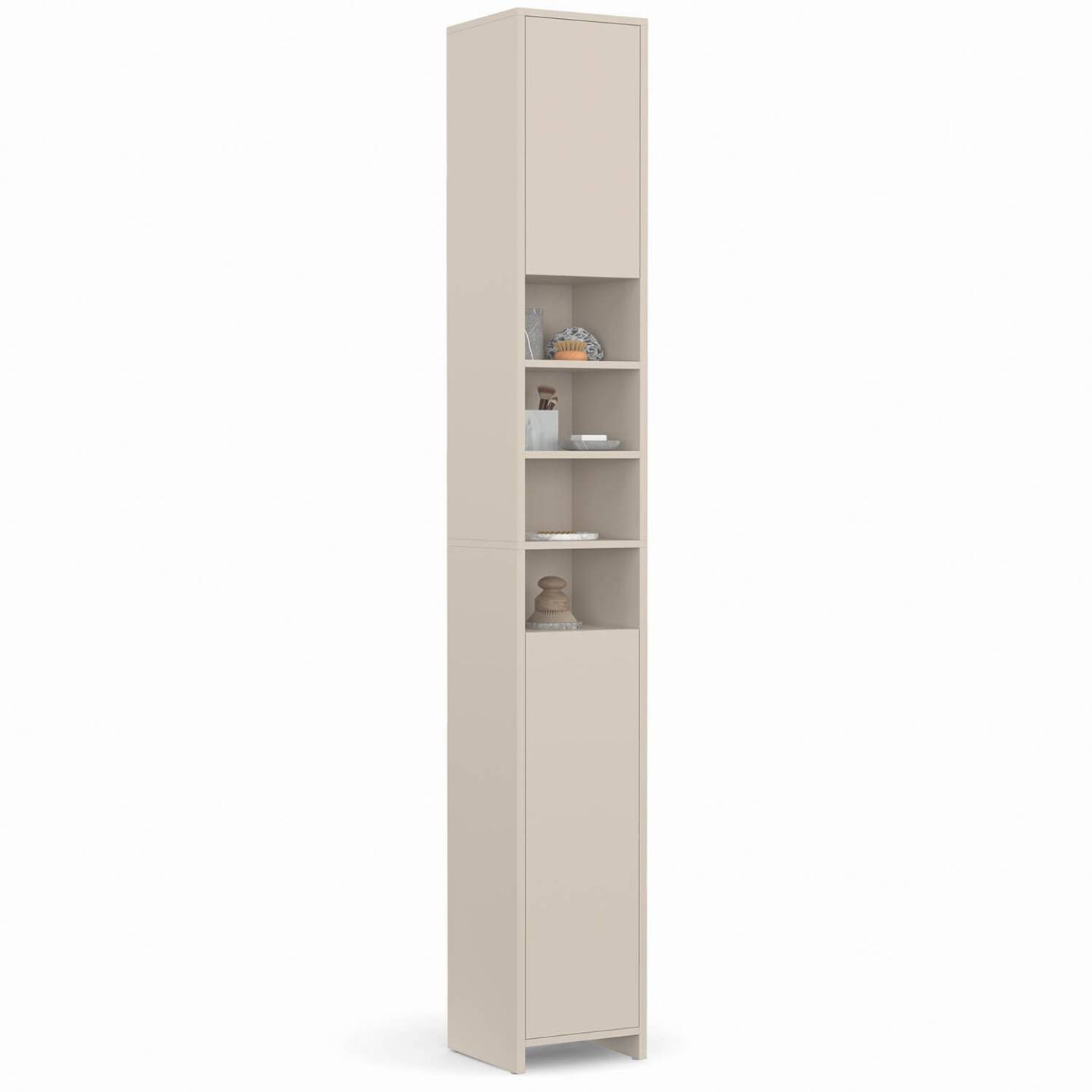 IDMARKET - Meuble colonne salle de bain TOMI 2 portes 4 niches beige - Image 2