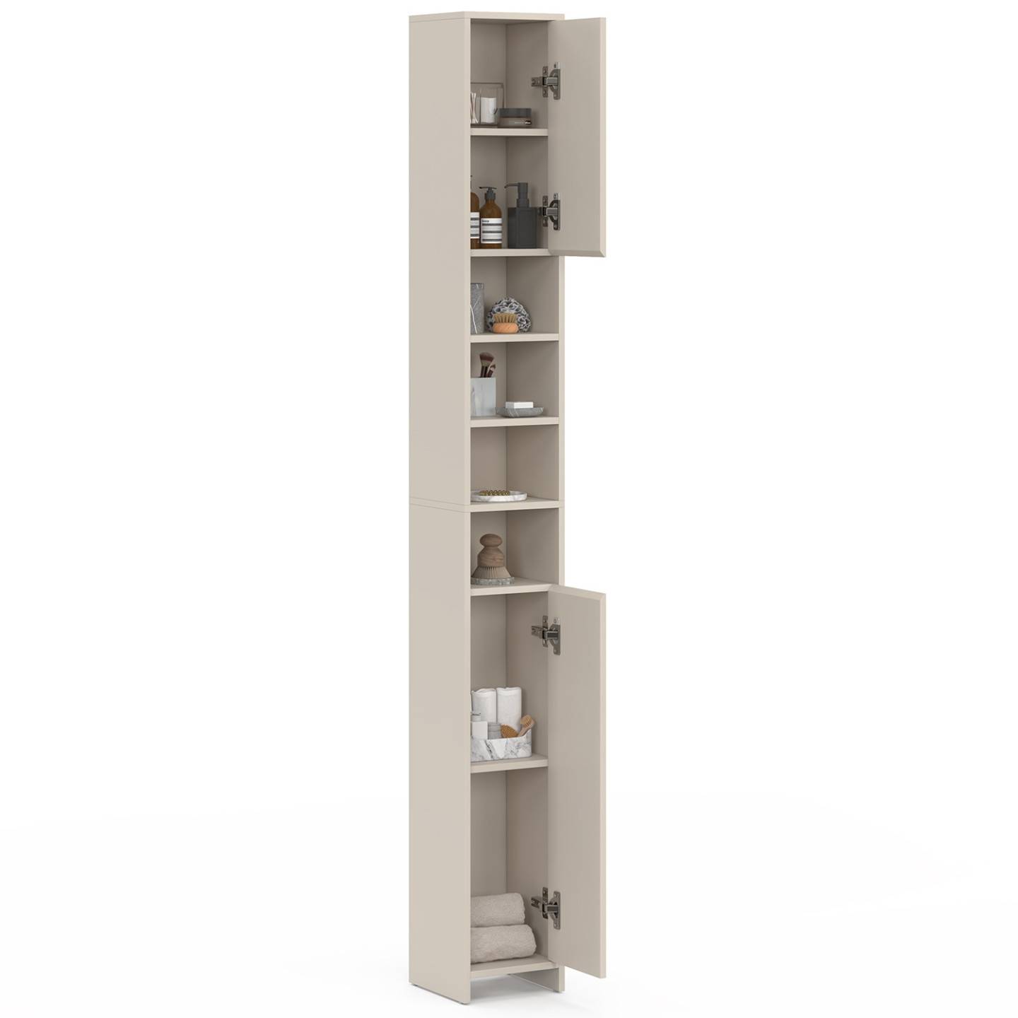 IDMARKET - Meuble colonne salle de bain TOMI 2 portes 4 niches beige - Image 4