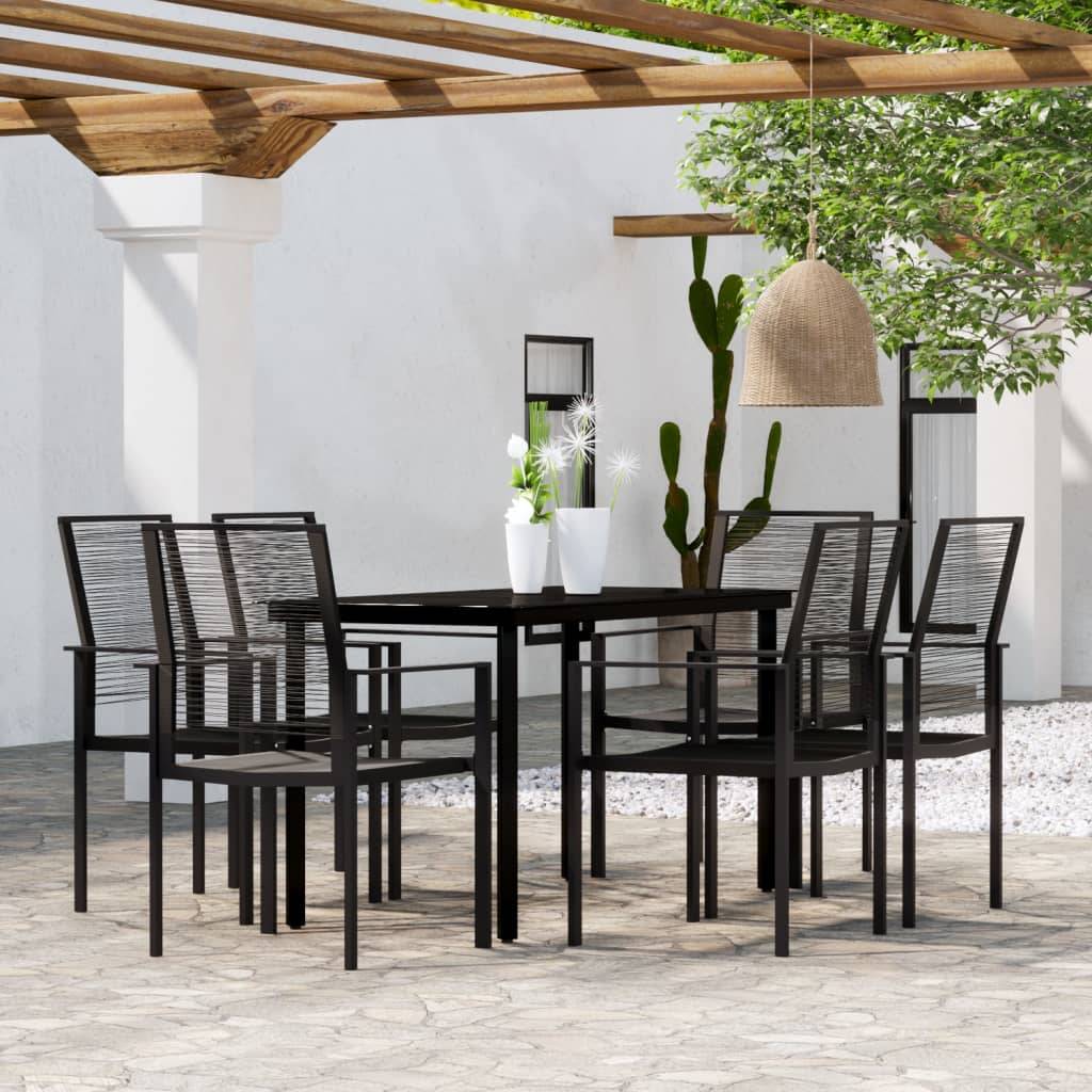 Ensemble Repas 6P 140cm Rotin Creux PVC et Acier Noir – ComfortXL Outdoor Living - Image 1