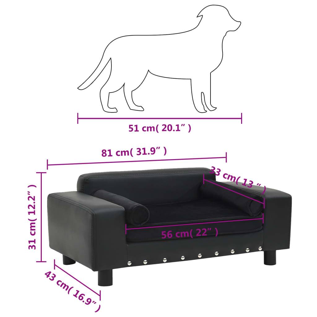 Vidaxl - Canapé pour chien Noir 81x43x31 cm Peluche et similicuir vidaXL 170954 - Image 3