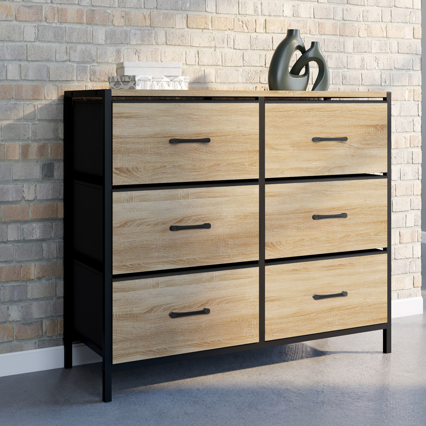 Commode 6 tiroirs en tissu UTAH 80 cm meuble de rangement design industriel - Image 1