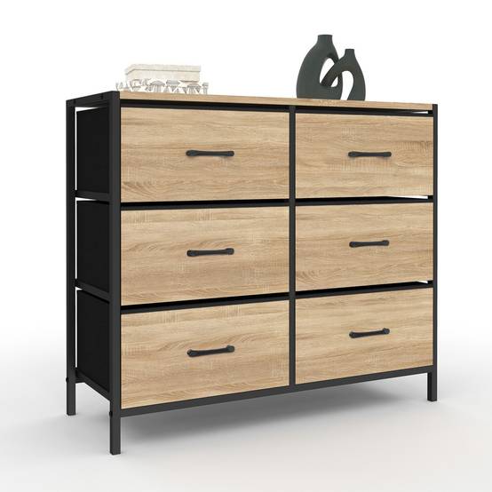 Commode 6 tiroirs en tissu UTAH 80 cm meuble de rangement design industriel - Image 2