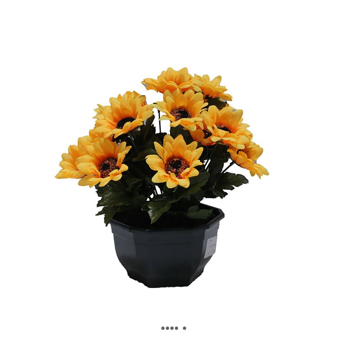 Artificielles - Composition fleurs artificielles cimetière vasque mini tournesols H27 cm D27 cm Jaune - couleur: Jaune - Image 2